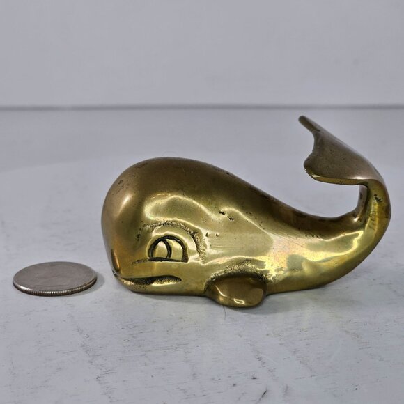 Whale Shaped Solid Brass Figurine Paperweight Miniature Figure 3.25 Inches Long - Picture 8 of 8